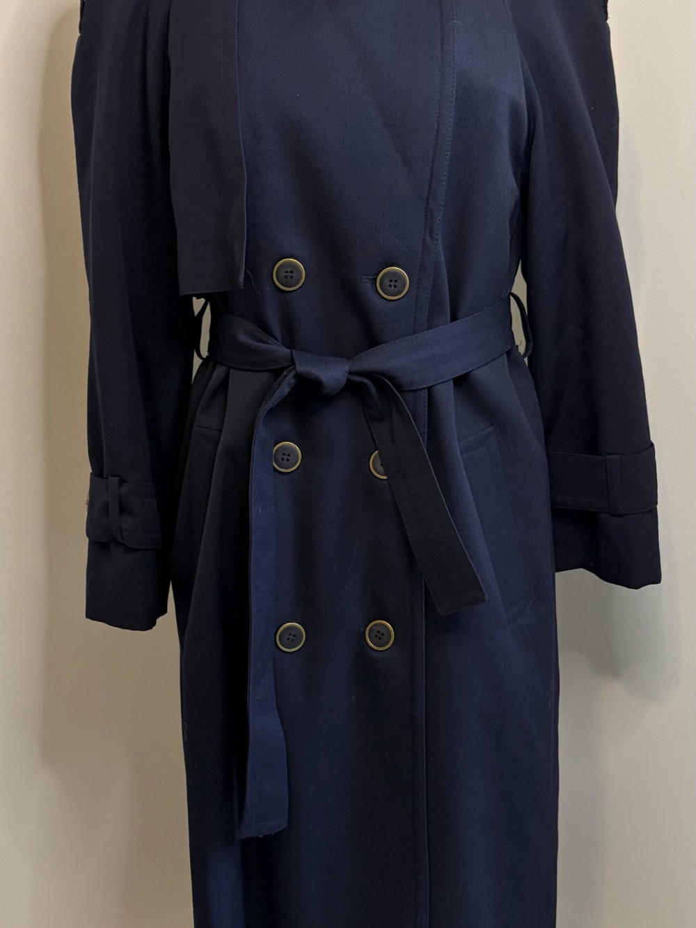 🇨🇦 ANNA COLLECTION COATS Vintage Wool Trench Coat Navy Wool Lining SIZE 8